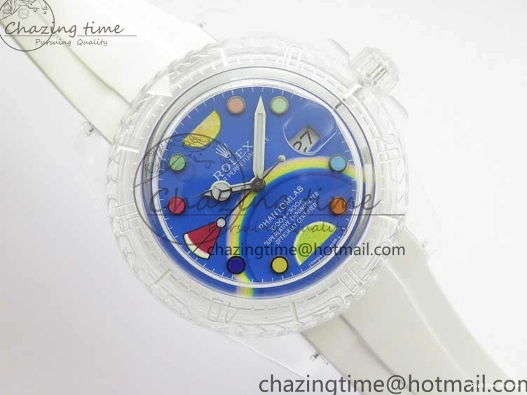 1219 Submariner Phantomlab Transparent KZF Best Edition Blue Fruit Dial on White Rubber Strap VR Classic 2563